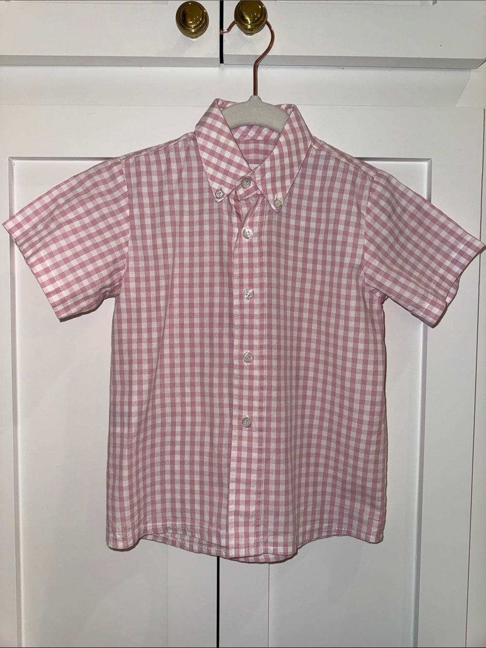 Sal & Pimenta Pink/White Gingham Short Sleeve Button-Up Shirt 2T